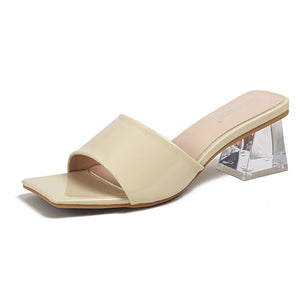 TAOMENGSI Women's Crystal Square-Toe Platform Heel Sandals profile view