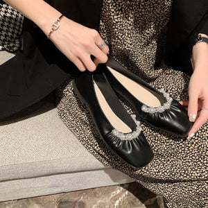 TAOMENGSI Women's Square-Toe Pearl Soft-Sole Flats product detail view
