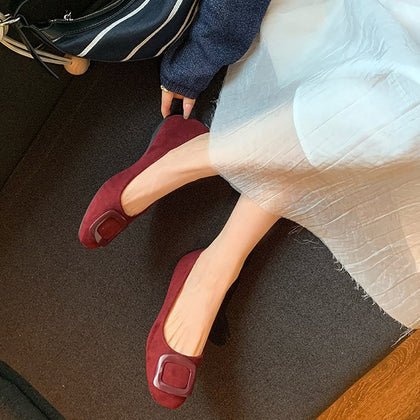 TAOMENGSI Women's Round-Toe Suede Flats with Square Buckle product photo