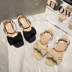 TAOMENGSI Women's Square-Toe Bow Low-Heel Sandals alternate product view
