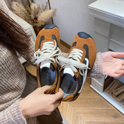 Dark Brown Women's 5cm Hidden-Wedge Wide-Toe Lace-Up Sneakers – product view 9