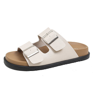TAOMENGSI Women's Vintage Leather Double-Strap Sandals pair view