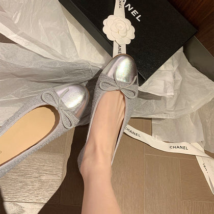 Women's Bow Patchwork Round-Toe Ballet Flats – product view 3