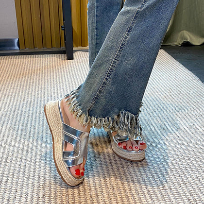 Silver Women's Vintage 6cm Platform Wedge Sandals – product view 6