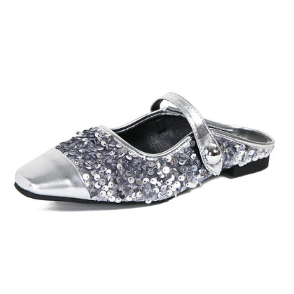 Silver closed-toe sequin mule product view