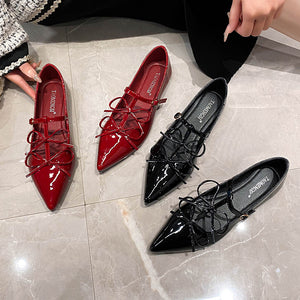 TAOMENGSI Women's Pointed-Toe Bow Mary Jane Flats product detail view