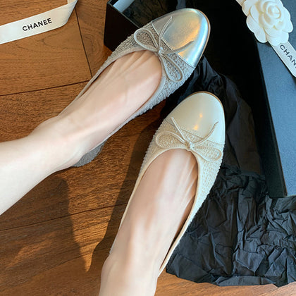Women's Bow Patchwork Round-Toe Ballet Flats – product view 1