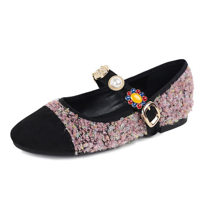 TAOMENGSI Women's Sequin Mary Jane Ballet Flats front angle view