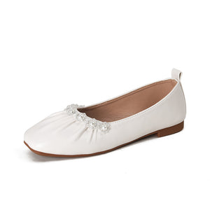 TAOMENGSI Women's Square-Toe Pearl Soft-Sole Flats profile view