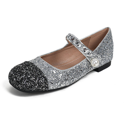 TAOMENGSI Women's Rhinestone Pearl Buckle Mary Jane Flats front angle view