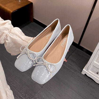 Silver Women's Bow Square-Toe Ballet Flats – product view 7