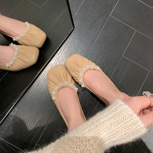 TAOMENGSI Women's Square-Toe Pearl Soft-Sole Flats product photo