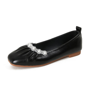 TAOMENGSI Women's Square-Toe Pearl Soft-Sole Flats pair view