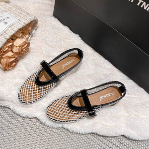 White mesh T-strap Mary Jane flats