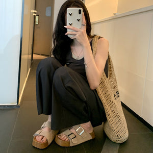 TAOMENGSI Women's Retro Buckle Thick-Sole Sandals side angle view