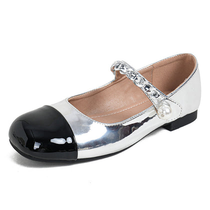 TAOMENGSI Women's Rhinestone Pearl Buckle Mary Jane Flats pair view