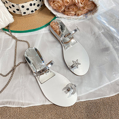 TAOMENGSI Women's Star Moon Rhinestone Wedge Toe-Loop Sandals product image 4