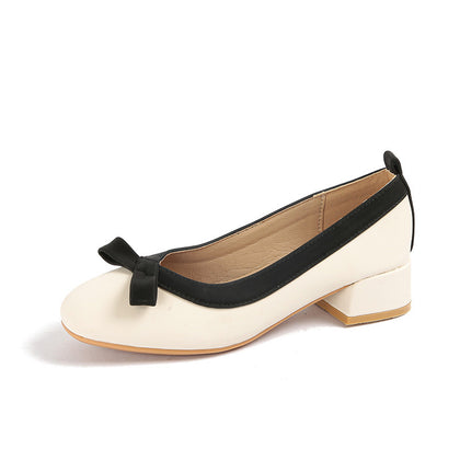 Apricot bow square-toe pump profile on white