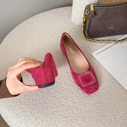 TAOMENGSI Women's Round-Toe Buckle Suede Flats alternate product view