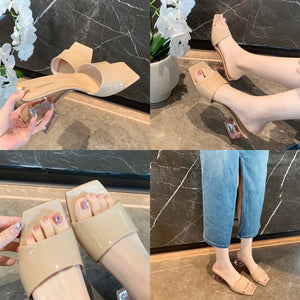 TAOMENGSI Women's Crystal Square-Toe Platform Heel Sandals side angle view