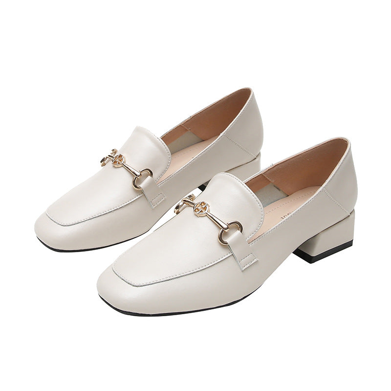 TAOMENGSI Women's Square-Toe Leather Loafers, Minimalist Low-Cut Slip-On Summer Pumps
