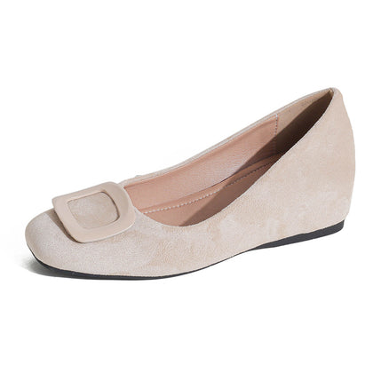 TAOMENGSI Women's Round-Toe Buckle Suede Flats front angle view