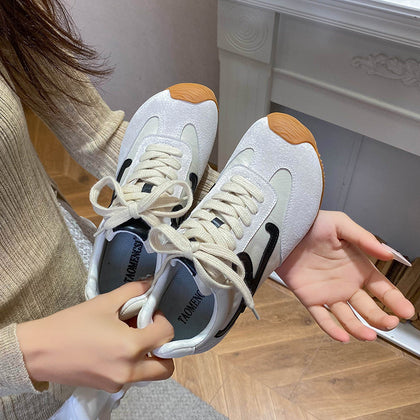 Gray Women's 5cm Hidden-Wedge Wide-Toe Lace-Up Sneakers – product view 6