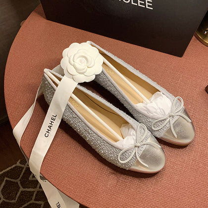 Women's Bow Patchwork Round-Toe Ballet Flats – product view 2