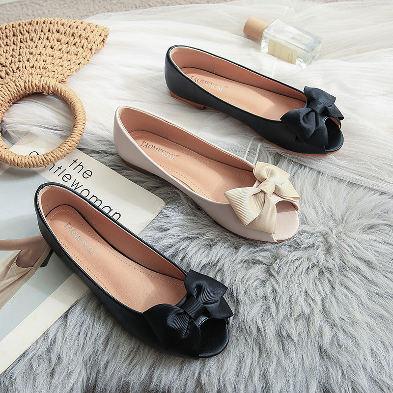 TAOMENGSI Women's Bow Open-Toe Soft Leather Loafers product image 2
