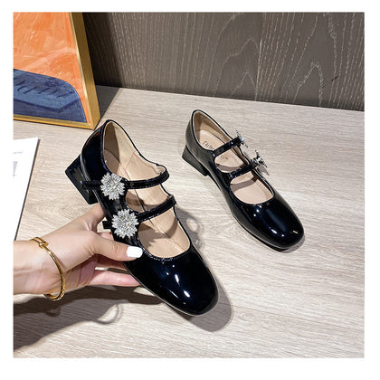 Women's Rhinestone Floral Square-Toe Mary Jane Heels – product view 9