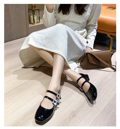 TAOMENGSI Women's Square-Toe Leather Mary Jane Pumps profile view