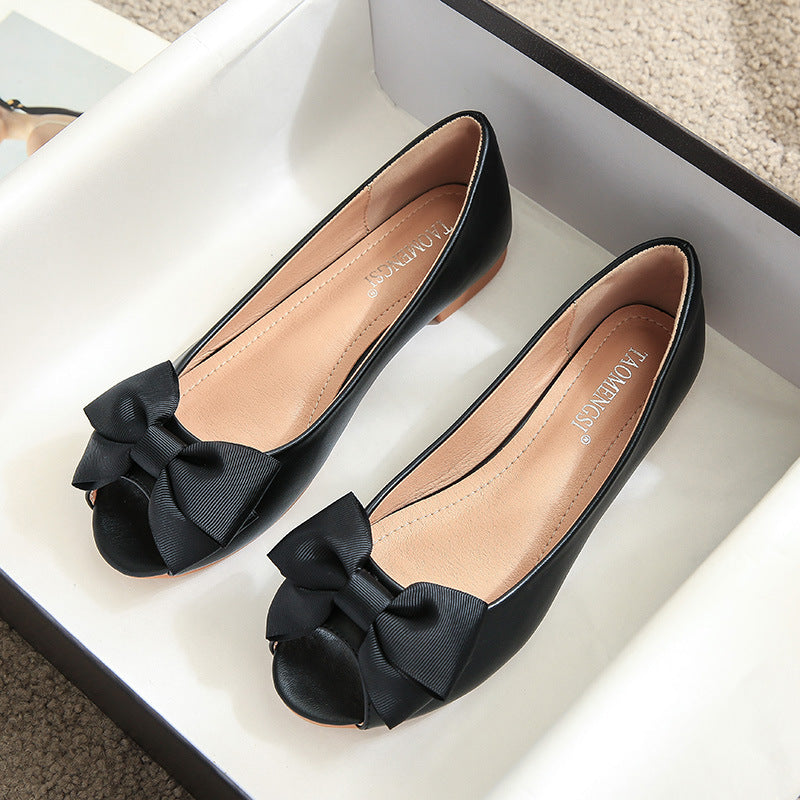 TAOMENGSI Women's Bow Open-Toe Soft Leather Loafers product image 6