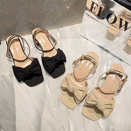 TAOMENGSI Women's Square-Toe Bow Low-Heel Sandals alternate product view