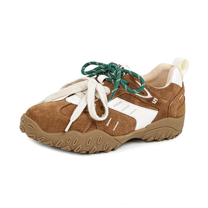 Khaki Women's Genuine Leather Hidden-Wedge Plush Sneakers – product view 7
