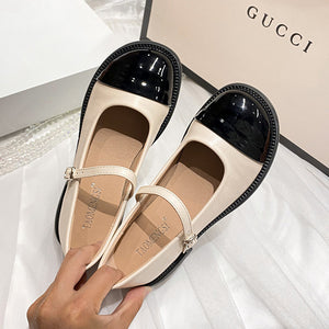 Apricot and black cap-toe Mary Jane pump color options