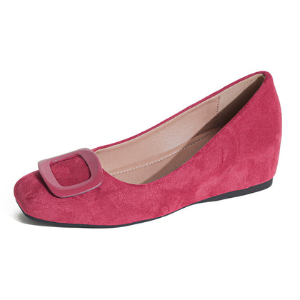 TAOMENGSI Women's Round-Toe Suede Flats with Square Buckle front angle view