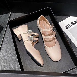 TAOMENGSI Women's Rhinestone Floral Square-Toe Mary Jane Heels product image 1