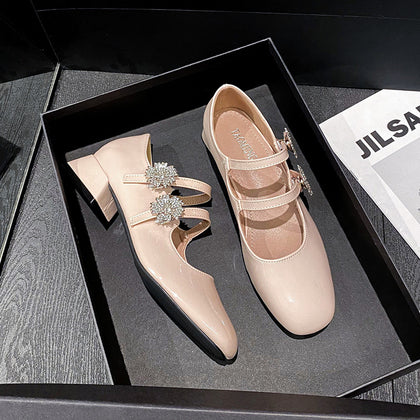 TAOMENGSI Women's Rhinestone Floral Square-Toe Mary Jane Heels product image 1
