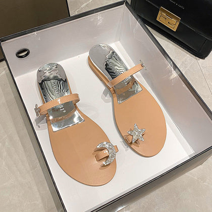 TAOMENGSI Women's Star Moon Rhinestone Wedge Toe-Loop Sandals product image 7