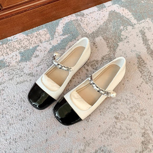 TAOMENGSI Women's Rhinestone Pearl Buckle Mary Jane Flats product photo