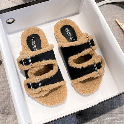 Women's Double-Strap Plush-Lined Platform Slippers – product view 3