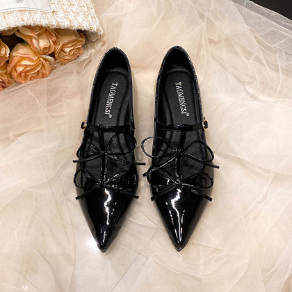 TAOMENGSI Women's Pointed-Toe Bow Mary Jane Flats alternate product view