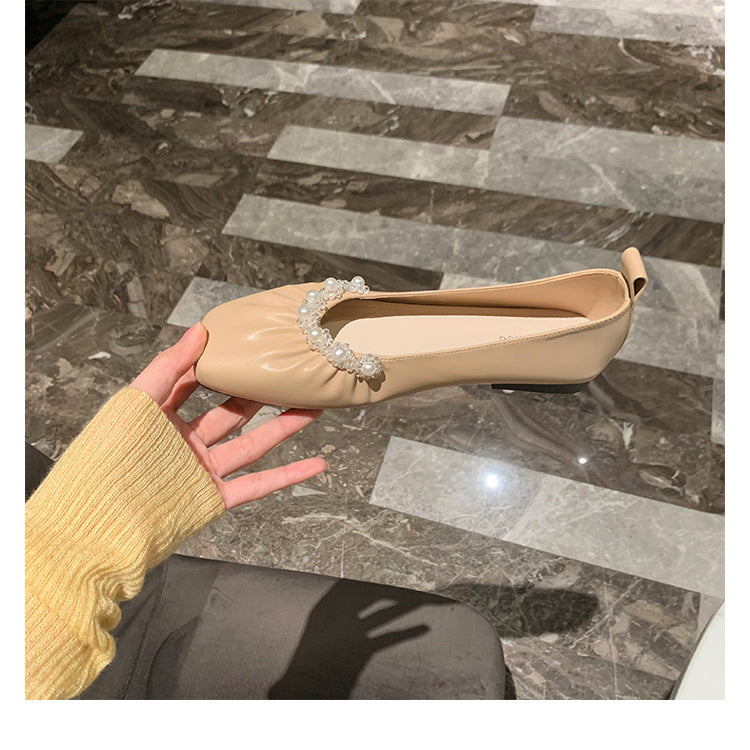 TAOMENGSI Women's Square-Toe Pearl Soft-Sole Flats alternate view 9