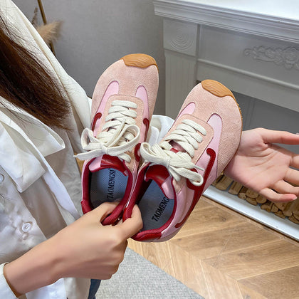 Pink Women's 5cm Hidden-Wedge Wide-Toe Lace-Up Sneakers – product view 8