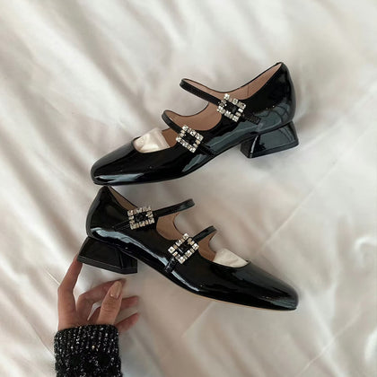 TAOMENGSI Women's Square-Toe Leather Mary Jane Pumps product photo