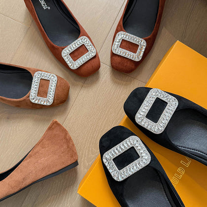 TAOMENGSI Women's Suede Pumps with Crystal Buckle product detail view