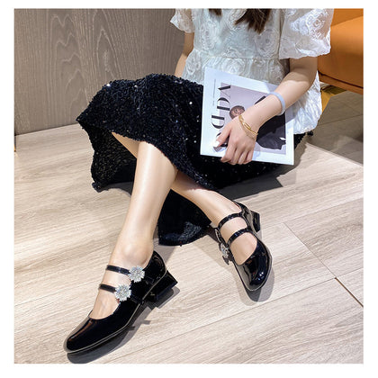Women's Rhinestone Floral Square-Toe Mary Jane Heels – product view 8