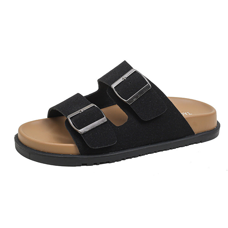 TAOMENGSI Women's Vintage Leather Double-Strap Sandals profile view