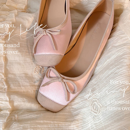 TAOMENGSI Women's Square-Toe Bow Chunky Heel Pumps product photo