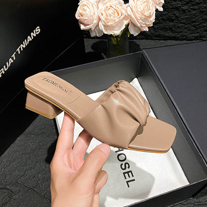 TAOMENGSI Women's Pleated One-Strap Square-Toe Chunky Heel Sandals product image 3